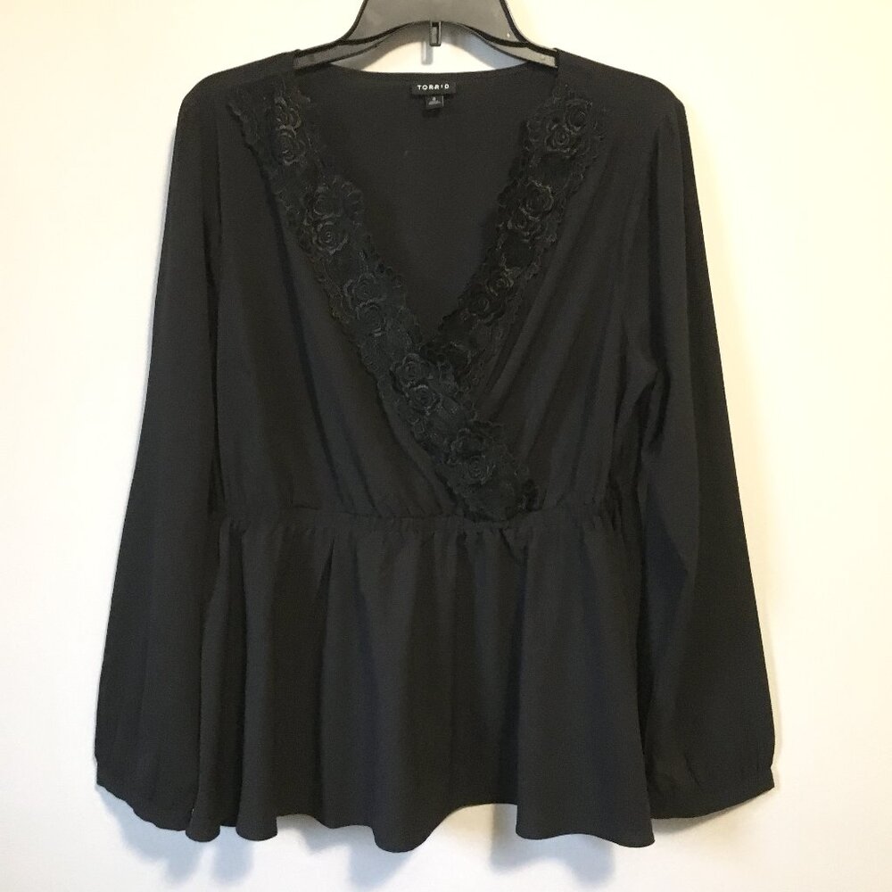 Dollette Dark Coquette TORRID Lacy V-Neck Black Blouse Top - 0
